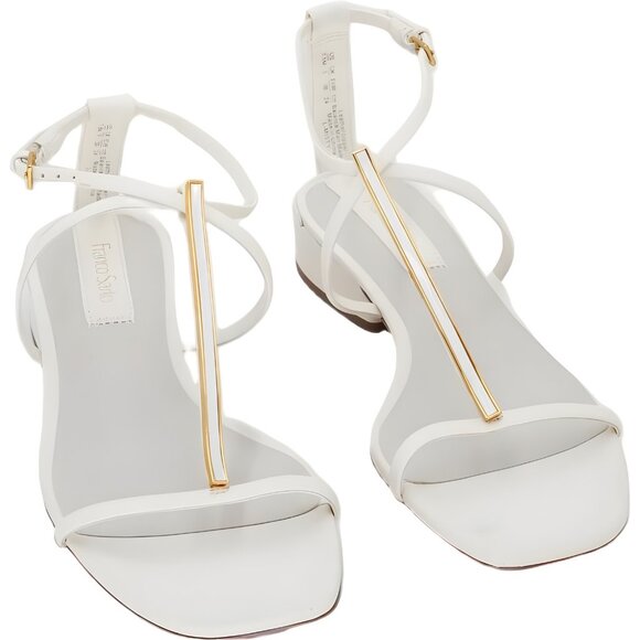 Franco Sarto Misty T-Strap Square Toe Sandals White Leather Women's US 7.5M - Picture 1 of 6